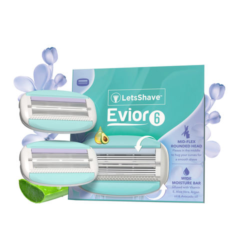 Buy LetsShave Evior 6 Blade Refills for Women (2-Pcs) | Mid-Flex Blades with Aloe vera, Bikini Area & Full Body Hair Removal Razor-Purplle