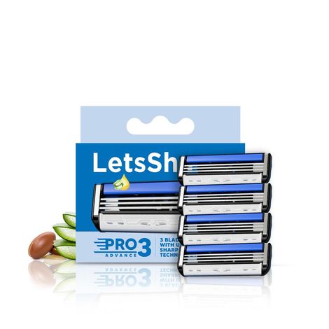 Buy LetsShave Pro 3 Shaving Razor Blades for Men, Pack of 4 Blades Cartridge (4-Count)-Purplle