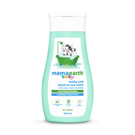 Buy Mamaearth Milky Soft Head to Toe Wash With Oats, Milk, and Calendula for Babies- 200 ml 2-in-1 Tear-Free Body Wash & Shampoo | Moisturizes and Soothes Skin | Travel-friendly Pack-Purplle