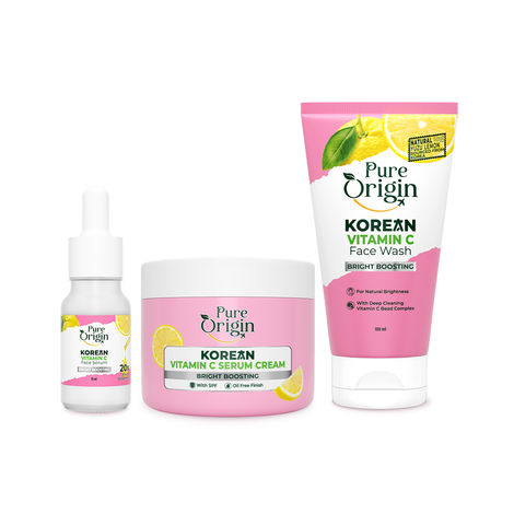 Buy Pure Origin Korean Vitamin C Bright Boosting Gel Face Wash (150 ml), Serum (30 ml) & Serum Cream (50 gm) Combo | Reduces Spots, Dullness & Evens Tone | Visibly Bright Skin | For All Skin Types - Combo of 3-Purplle