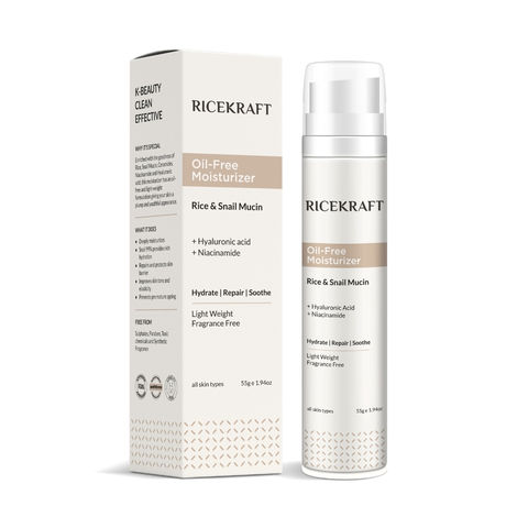 Buy Ricekraft Oil free moisturizer with Rice, Snail Mucin 99, Hyaluronic acid and Niacinamide | Light weight formuation | Korean face moisturizer for Soft & Plump skin | Fragrance Free | For Oily, Dry, Combination skin | For Men & Women | 55 gm-Purplle
