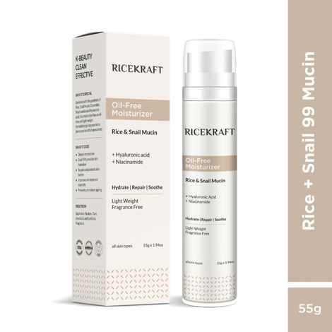 Buy Ricekraft Oil free moisturizer with Rice, Snail Mucin 99, Hyaluronic acid and Niacinamide | Light weight formuation | Korean face moisturizer for Soft & Plump skin | Fragrance Free | For Oily, Dry, Combination skin | For Men & Women | 55 gm-Purplle