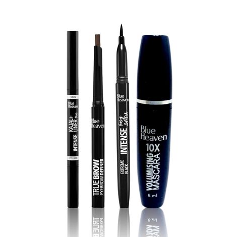 Buy Blue Heaven Get Bold Eye Combo (10x Volumising Mascara - Black (8 ml) + Jet Black Stay Kajal (0.30 gm) + Intense Eyeliner - Exteme Black (1 ml) + Eye Brow Definer - Brown (0.30 gm))-Purplle