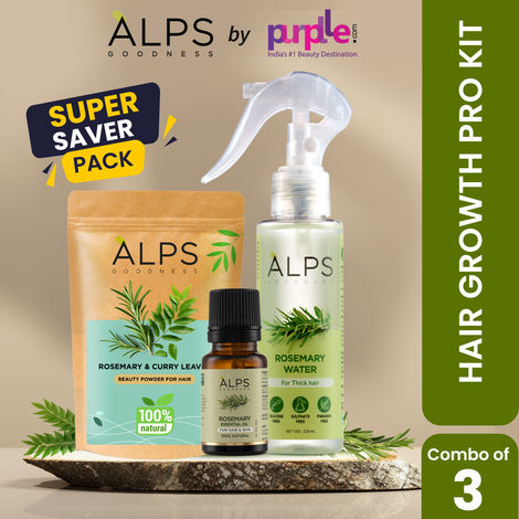 Buy Alps Goodness Rosemary Hair Growth Pro Kit (Pack of 3) | Rosemary & Curry Leaf Powder (50 gm), Rosemary Water (100 ml) & Rosemary Essential Oil (10 ml) | Thick-Long Hair | Face & Hair Mask-Purplle