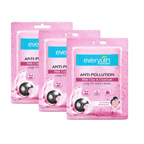 Buy Everyuth Naturals Anti Pollution Pink Clay & Charcoal Sheet Mask (Pack of 3)-Purplle