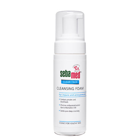 Buy Sebamed Clear Face Foam 150 ml|PH 5.5|Acne, pimples & blackheads|Montaline C40|Gentle deep cleanser-Purplle