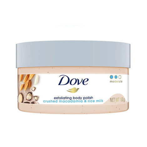 Buy Dove Exfoliating Body Polish, Body Scrub, Deeply Nourishing Crushed Macadamia and Rice Milk, Moisturises & Brightens Skin, Sulphate Free (100 gm)-Purplle