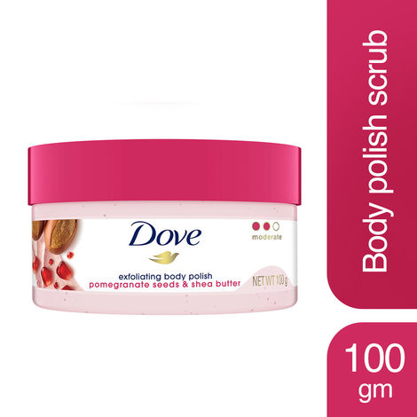 Buy Dove Body Polish Exfoliating Scrub, Moisturizing Shea Butter and Pomegranate Seeds, Nourishes & Conditions Soft Skin, Sulphate Free (100 gm)-Purplle