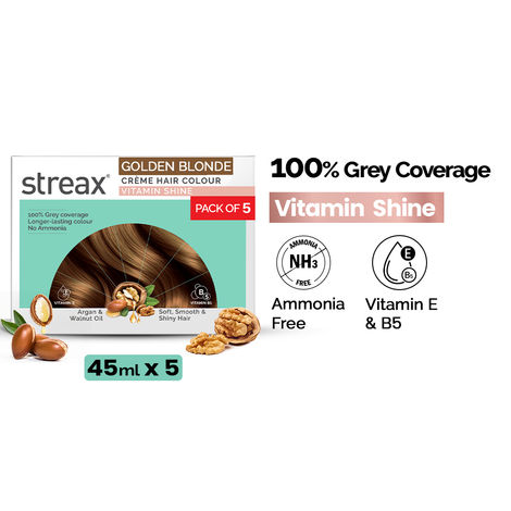 Buy Streax Creme Permanent Hair Colour - 7.3 Golden Blonde Hair Color- 45 gm (Pack of 5)-Purplle