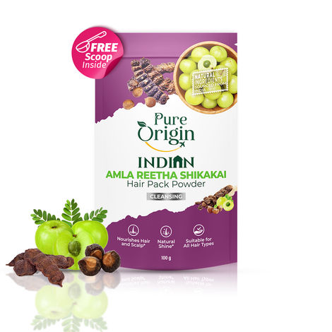 Buy Pure Origin Indian Amla Reetha Shikakai Hair Pack Powder | Natural Hair Cleanser | Nourishes Hair & Scalp | Enhances Shine | All Hair types | 100 gm-Purplle