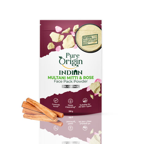 Buy Pure Origin Multani Mitti & Rose Face Pack Powder | Fights Acne | Controls Oil | Cleanses Deeply | Removes Tan | All Skin Types | 200 gm-Purplle