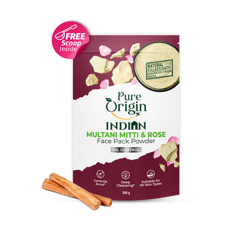 Buy Pure Origin Multani Mitti & Rose Face Pack Powder | Fights Acne | Controls Oil | Cleanses Deeply | Removes Tan | All Skin Types | 200 gm-Purplle