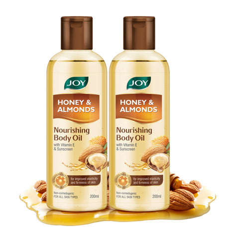 Buy Joy Honey & Almonds Body Oil for Women & Men | Nourishing Body Oil with Vitamin E & Sunscreen for All Skin Types | Daily Use Body Massage Oil After Bath for Moisturizing Dry Skin | Pack of 2 (200ml x 2)-Purplle