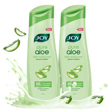Buy Joy Aloe Vera Serum Body Lotion for 24 Hour Moisturization in Summers For Oily Skin | Lightweight, Non Sticky & Non Greasy, Pack of 2, (300ml x 2)-Purplle