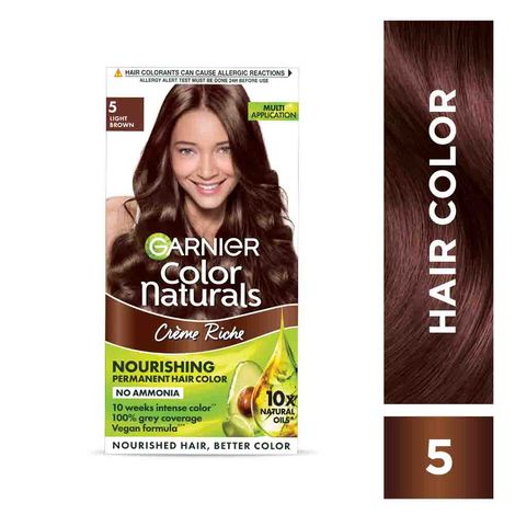 Buy Garnier Color Naturals Creme Hair Color, Long-lasting Colour, Smoothness and Shine, Shade 5 Light Brown, (70 ml + 60 gm)-Purplle