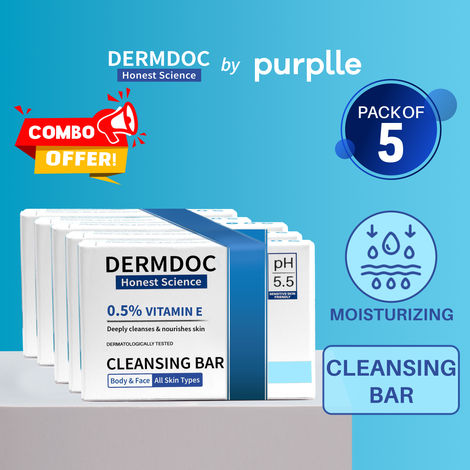 Buy DERMDOC 0.5% Vitamin E Cleansing Bar (75 gm) Pack of 5 | Soap Free & Alkali Free | Mild & Gentle Cleansing | Moisturising | pH 5.5-Purplle