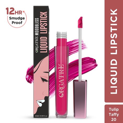 Buy ORGATRE Moodbliss Liquid Lipstick | Long-Lasting, Transfer-Resistant & Hydrating Formula | Vibrant Gloss Finish with Intense Pigmentation | 12-Hour Smudge-Proof | Lightweight & Non-Drying | 4.5 ml, Tulip Taffy-Purplle