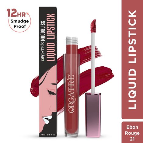 Buy ORGATRE Moodbliss Liquid Lipstick | Long-Lasting, Transfer-Resistant & Hydrating Formula | Vibrant Gloss Finish with Intense Pigmentation | 12-Hour Smudge-Proof | Lightweight & Non-Drying | 4.5 ml, Ebon Rouge-Purplle