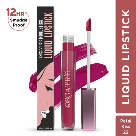 Buy ORGATRE Moodbliss Liquid Lipstick | Long-Lasting, Transfer-Resistant & Hydrating Formula | Vibrant Gloss Finish with Intense Pigmentation | 12-Hour Smudge-Proof | Lightweight & Non-Drying | 4.5 ml, Petal Kiss-Purplle