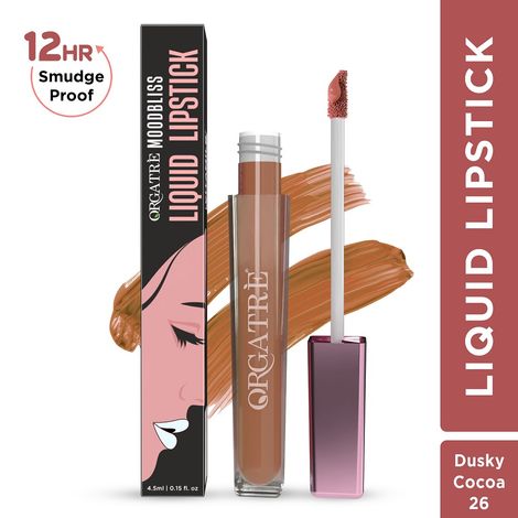 Buy ORGATRE Moodbliss Liquid Lipstick | Long-Lasting, Transfer-Resistant & Hydrating Formula | Vibrant Gloss Finish with Intense Pigmentation | 12-Hour Smudge-Proof | Lightweight & Non-Drying | 4.5 ml, Dusky Cocoa-Purplle