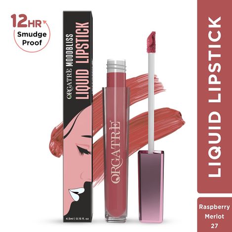 Buy ORGATRE Moodbliss Liquid Lipstick | Long-Lasting, Transfer-Resistant & Hydrating Formula | Vibrant Gloss Finish with Intense Pigmentation | 12-Hour Smudge-Proof | Lightweight & Non-Drying | 4.5 ml, Raspberry Merlot-Purplle