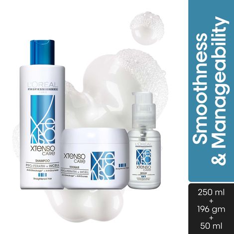Buy L'Oreal Professionnel Xtenso Care Combo (Xtenso Care Shampoo-250 ml + Xtenso Care Masque-196 gm + Xtenso Care Serum-50 ml) Combo of 3-Purplle