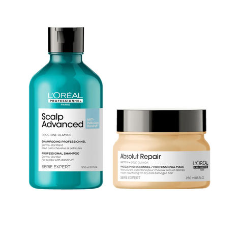 Buy L'Oreal Professionnel Scalp Advanced Anti-Dandruff Dermo-Clarifier Shampoo + Serie Expert Absolut Repair Mask | With Piroctone Olamine (300 ml + 250 gm)-Purplle