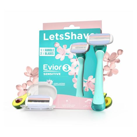 Buy LetsShave Evior 3 Sensitive Shaving Razor for Women, 1 Handle + 2 Blades, Dual Lubrication Strip Infused with Aloe Vera & Avacado, Full Body Hair Removal Razor for Women (3 pc)-Purplle