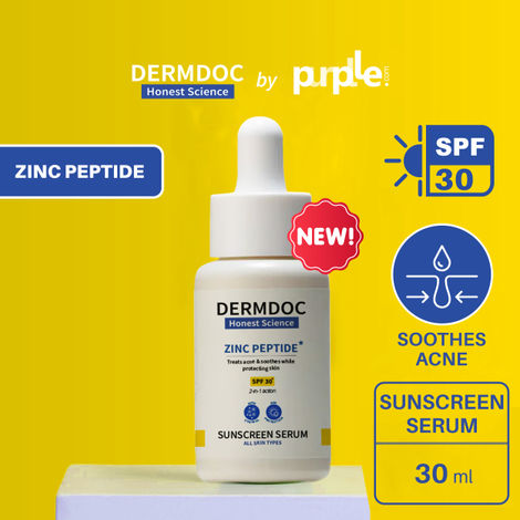 Buy DERMDOC by Purplle Zinc Peptides* Sunscreen Serum SPF 30 (30 ml) | Sunblock | Lightweight Sunscreen | No White Cast | Acne Fighting Sunscreen | Sun Cream for Oily Skin & All Skin Types-Purplle