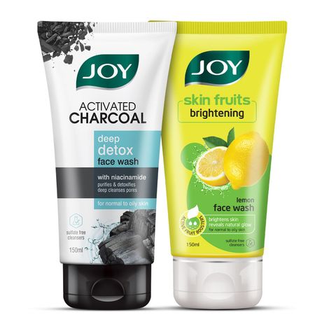 Buy Joy Day & Night Face Cleansing Combo With Lemon & Charcoal Face Wash (150mlx2)-Purplle