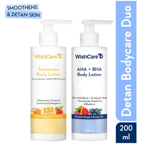 Buy WishCare Detan Combo Sunscreen SPF 50 Broad Spectrum & 10% AHA + 1% BHA Body Lotion-Purplle