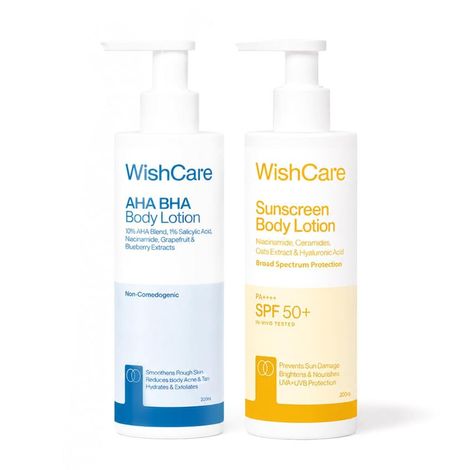 Buy WishCare Detan Combo Sunscreen SPF 50 Broad Spectrum & 10% AHA + 1% BHA Body Lotion Combo of 2-Purplle