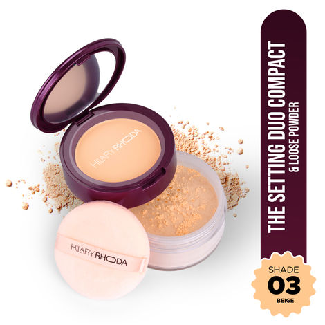Buy Hilary Rhoda The Setting Duo Compact & Loose Powder | 2-in-1 Compact & Loose Powder | | Matte Finish | Blends Effortlessly | Oil Control Compact | 32 gm (Beige | Shade 03)-Purplle