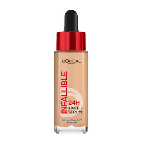 Buy L’Oreal Paris Infallible 24H Tinted Serum Foundation, Light-weight Coverage, Dewy & Radiant Finish, Transfer-proof, 4-5 Medium, 30 ml-Purplle
