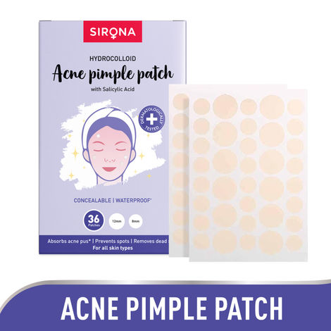 Buy Sirona Acne Pimple Patch For Face (36 patches) | 2 sizes | Invisible, Concealable, Waterproof Patches | Hydrocolloid & Salycylic Acid | Absorbs Acne Pus | Flattens Pimple | For All Skin Types Pack of 36-Purplle