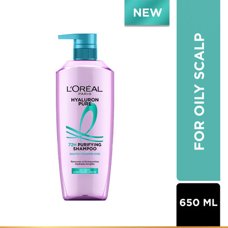 Buy L'Oreal Paris Hyaluron Pure 72H purifying shampoo for fresh scalp & hydrated hair, removes oil & impurities | 650 ml-Purplle