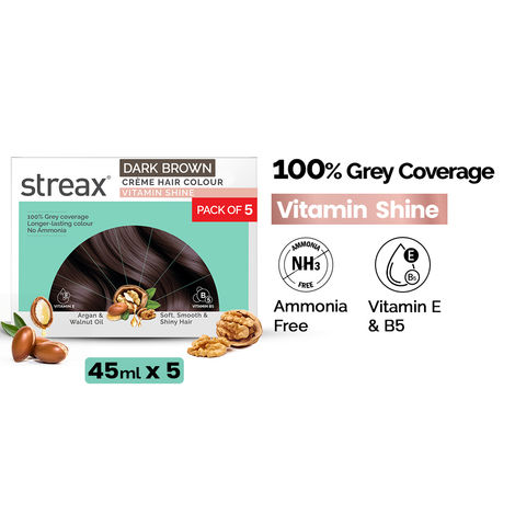 Buy Streax Creme Permanent Hair Colour - 3 Dark Brown Hair Color- 45 gm (Pack of 5)-Purplle