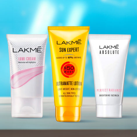 Buy Lakme Glow & Protect Trio (Matte Sunscreen SPF 50 50 ml + Brightening Facewash 50 gm + Lumi Strobe Cream Dewy Rose 30 gm)-Purplle