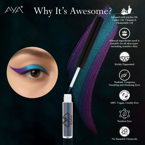 Buy AYA Waterproof Holographic Eyeliner, Mermaid, 1.6 ml | Shimmery Finish| Monochrome Effect | Jojoba Oil, Castor Oil, Vitamin E, Chamomile Oil-Purplle