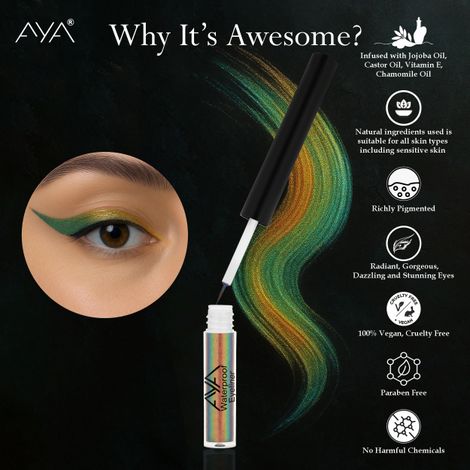 Buy AYA Waterproof Holographic Eyeliner, Galaxy, 1.6 ml | Shimmery Finish| Monochrome Effect | Jojoba Oil, Castor Oil, Vitamin E, Chamomile Oil-Purplle