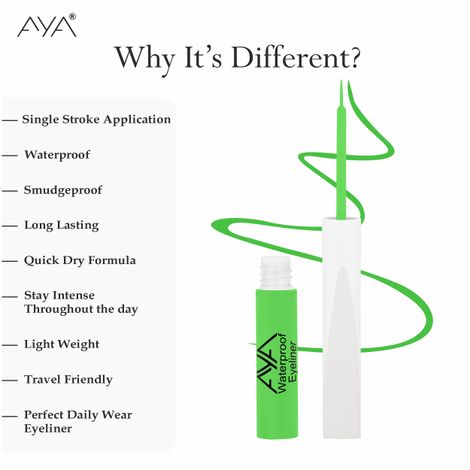 Buy AYA Waterproof Pop Eyeliner, Neon Green, 5 ml | Matte Finish | Long Lasting, Waterproof, Smudge Proof Eyeliner | Jojoba Oil, Castor Oil, Vitamin E, Chamomile Oil-Purplle