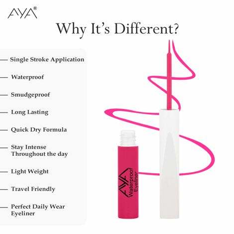 Buy AYA Waterproof Pop Eyeliner, Lotus Pink, 5 ml | Matte Finish | Long Lasting, Waterproof, Smudge Proof Eyeliner | Jojoba Oil, Castor Oil, Vitamin E, Chamomile Oil-Purplle