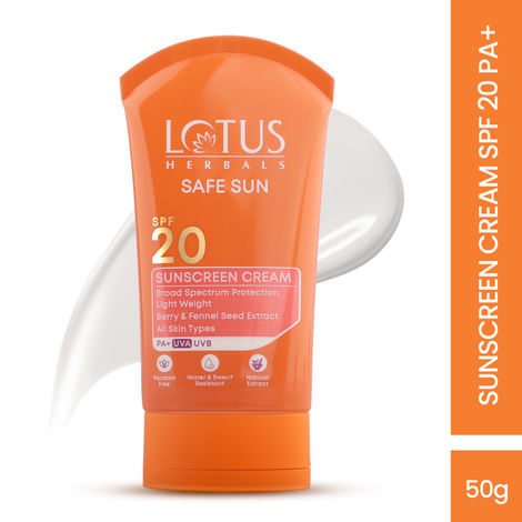 Buy Lotus Herbals Safe Sun Sunscreen Cream - Berry | SPF 20 | PA+ | Sweat & Waterproof | Non-Greasy | 50 gm-Purplle