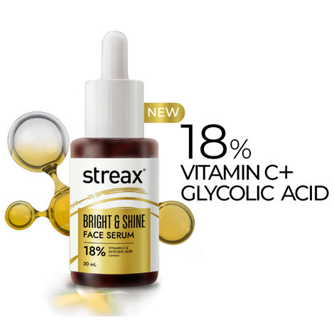 Buy Streax Bright & Shine Face Serum with 18% Vitamin C & Glycolic Acid Reduces Dark Spots & Pigmentation 30 ml-Purplle