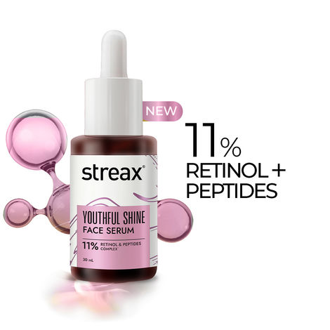 Buy Streax Youthful Shine Face Serum with 11% Retinol Peptide Complex, Reduces Dark Spots,Blemishes & Wrinkles 30 ml-Purplle