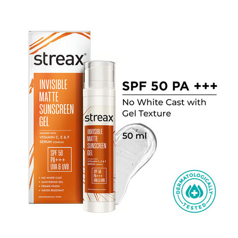 Buy Streax Invisible Matte Gel Sunscreen SPF 50 PA+++|Water Resistance, No white cast & Non-Greasy 50 gm-Purplle