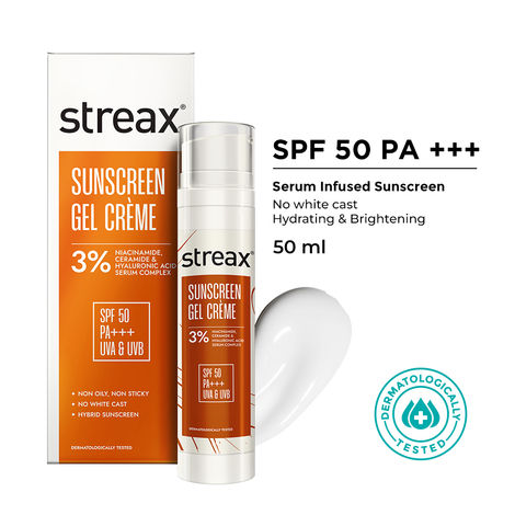 Buy Streax Sunscreen Gel Creme SPF 50 PA+++, 50g | 3% Niacinamide | Non-Oily, No White Cast 50 gm-Purplle