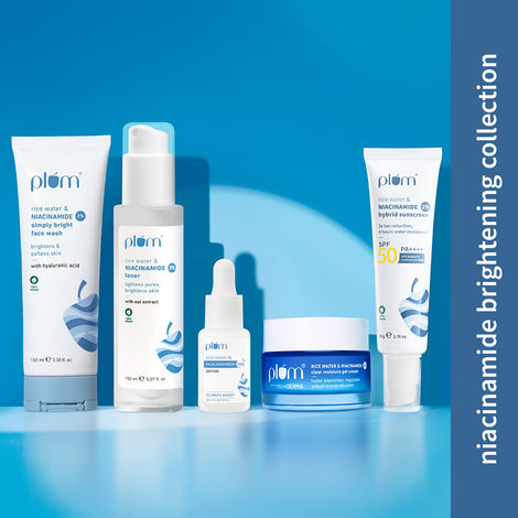 Buy Plum Niacinamide complete Routine (Face Wash 100 ml + Toner 150 ml + Sunscreen 50 gm + Moisturizer 50 gm + Serum 15 ml)-Purplle