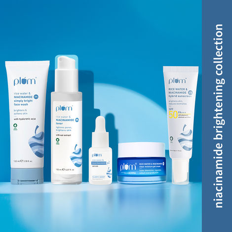 Buy Plum Niacinamide complete Routine (Face Wash 100 ml + Toner 150 ml + Sunscreen 50 gm + Moisturizer 50 gm + Serum 15 ml)-Purplle