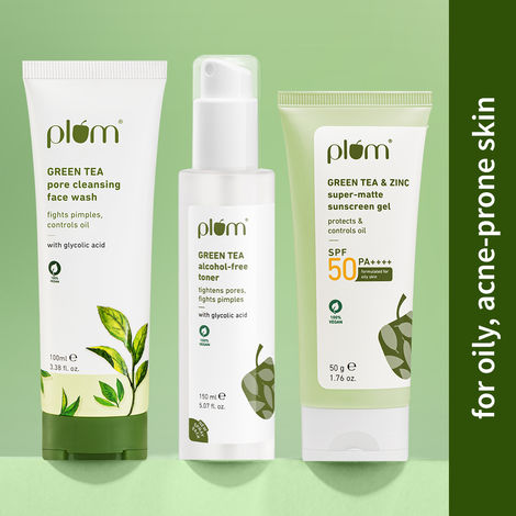 Buy Plum Green Tea CTS Routine (Face Wash 100 ml + Toner 200 ml + Sunscreen 50 gm)-Purplle